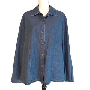 Vintage 90s Button Up Blouse Women's‎ 18W Blue Denim Heavyweight Cotton